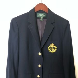 Ralph Lauren Crested Wool Navy Blazer - Petite 6